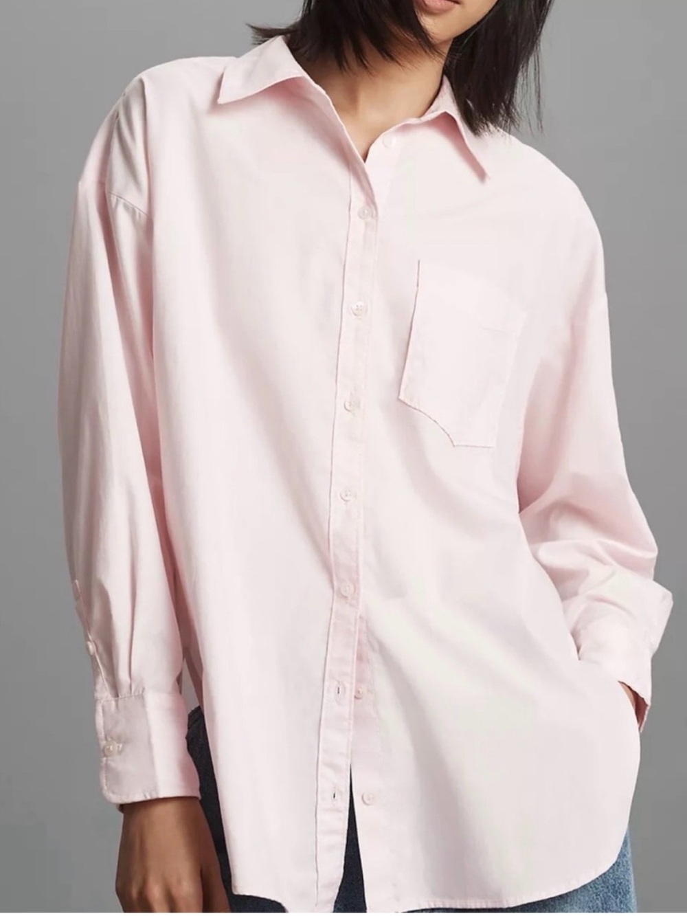 Maeve by Anthropologie Bennet Light Pink 100% Cotton Button Down Shirt Oversized